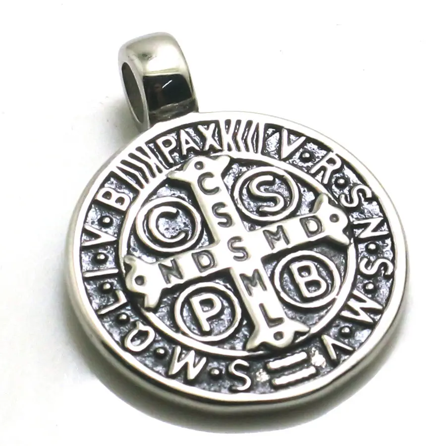 

Newest 30mm 316L Stainless Steel Saint Benedict of Nursia CSPB CSSML NDSMD Christianity Catholic Church Jesus Silver Pendant