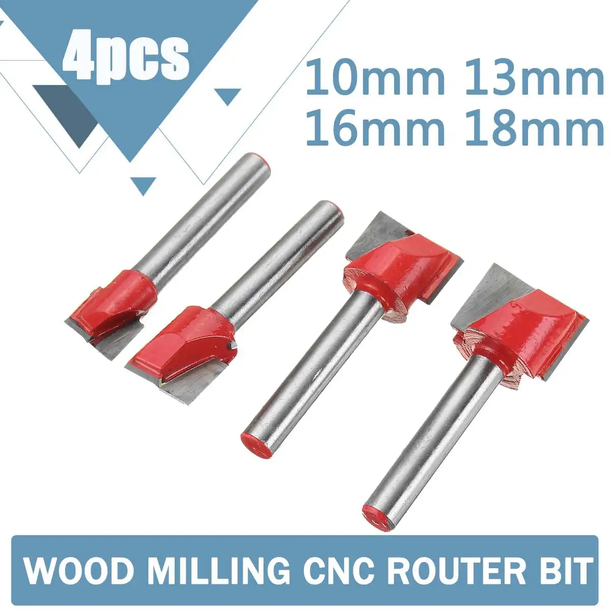 

4Pcs 10/13/16/18mm 6mm Surface Planing Bottom Cleaning Wood Cutter Woodworking Tools for Engraving For Milling CNC Router Bit