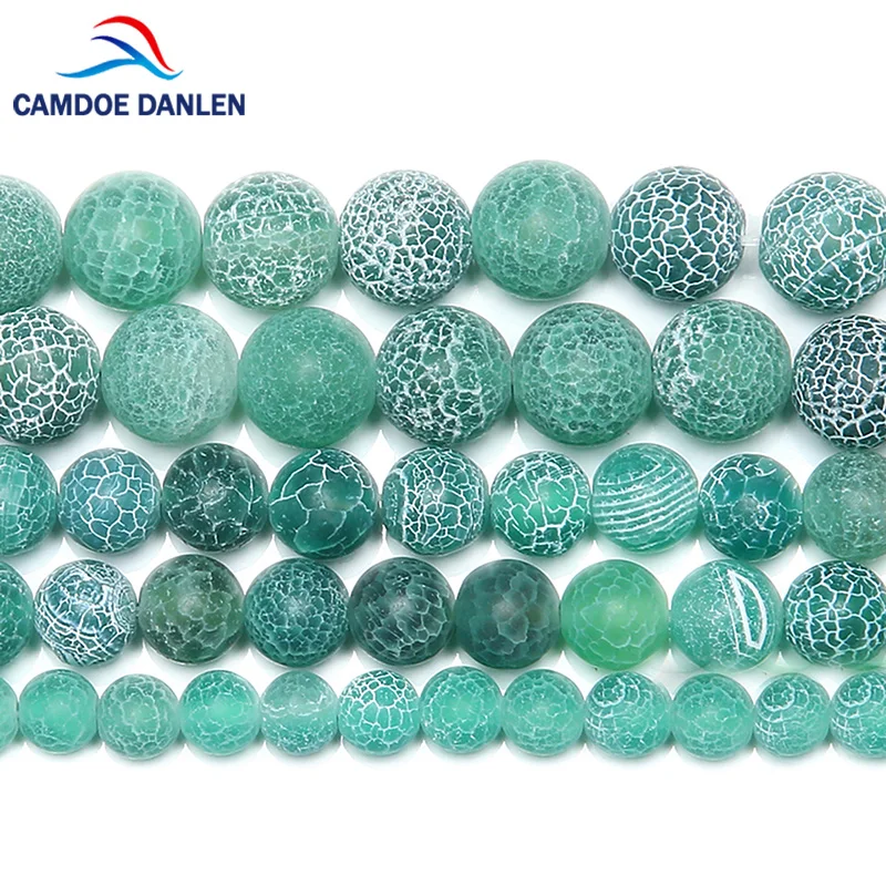 

CAMDOE DANLEN Natural Stone Frost Crab Green Agates Round Loose Beads 4 6 8 10 12MM Fit Diy Beads For Jewelry Making Wholesale