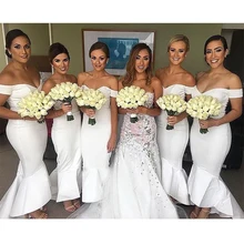 Платья подружки невесты с открытыми плечами атласные вечерние платья с высокой талией и оборками размера плюс Вечерние платья подружки невесты