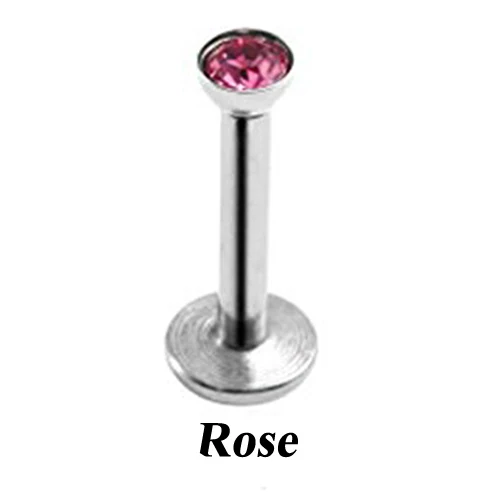 1pc Stainless Steel Internally Thread Flat CZ Gem Labret Lip Piercing Stud Ring Monroe Orelha Cartilage Upper Ear Stud Helix - Окраска металла: Rose