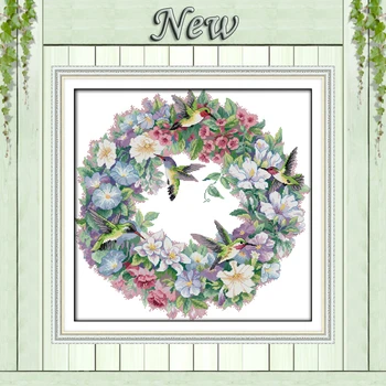 

The art of hummingbird wreath flowers painting counted print on canvas Cross Stitch kits DMC 11CT 14CT needlework Sets embroider