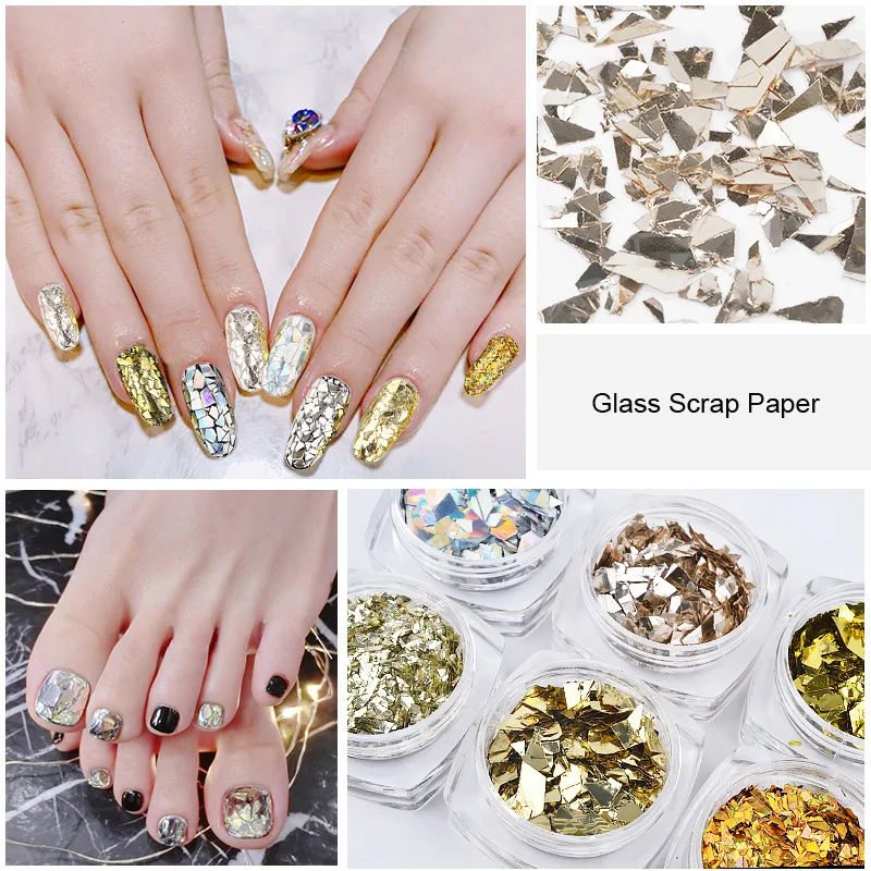 

1 Set Colorful Nail Glitter Sequins Holographic Paillette Glass Paper Nail Art Decoration DIY Irregular Flakes Nail Accessories