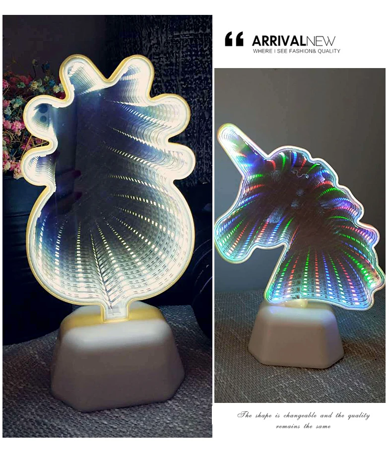 Mirror Night Lights 3D LED Tunnel Multicolor Bedroom Holiday Lighting Led Infinity Tunnel Night Lamp Creative Novelty Cute Heart (3)