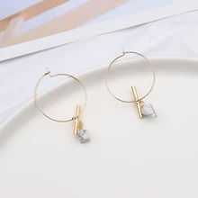 MENGJIQIAO дизайн моды Конус квадратный мраморный белый обруч с камнем Серьги для женщин очаровательные ювелирные изделия геометрические Винтажные серьги