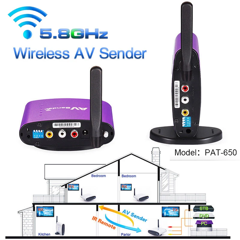 

PAT-650 300m 5.8G Wireless AV RCA Audio Video Transmitter Receiver Sender For STB DVD Satellite IPTV Android Cable TV