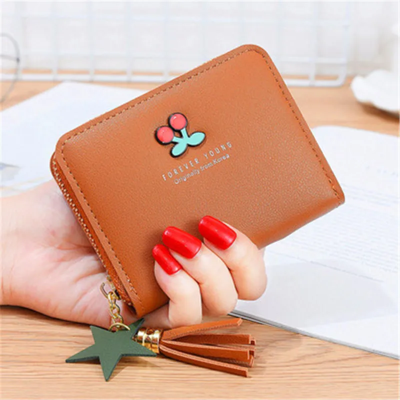 

Cherry small purse female short paragraph 2018 new Japanese and Korean simple small fresh printed cartoon student card package