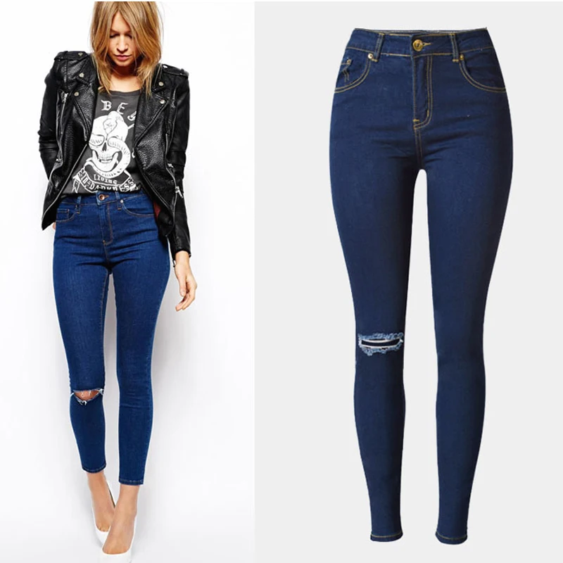 2016 Ripped Jeans for Women High Waist Skinny Jeans with Holes Female Stretch Jeans Pants