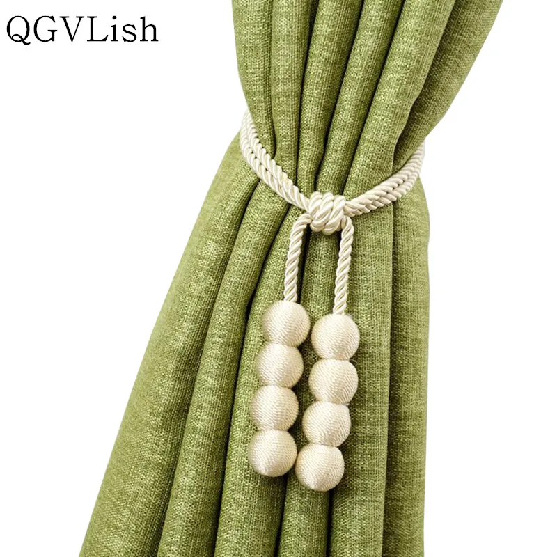 

QGVLish 2Pcs Handmade Curtain Tiebacks Decorative Tassel Hanging Belt Balls Curtain Accessories Hooks Buckle Clips Lashing Bind