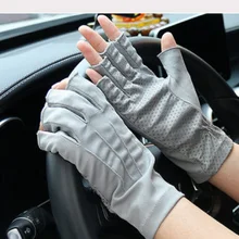 Женские тонкие перчатки для вождения с открытыми пальцами, Нескользящие, в горошек, для ладони, дышащие, из полиэфирного волокна, для сенсорного экрана, для езды на велосипеде