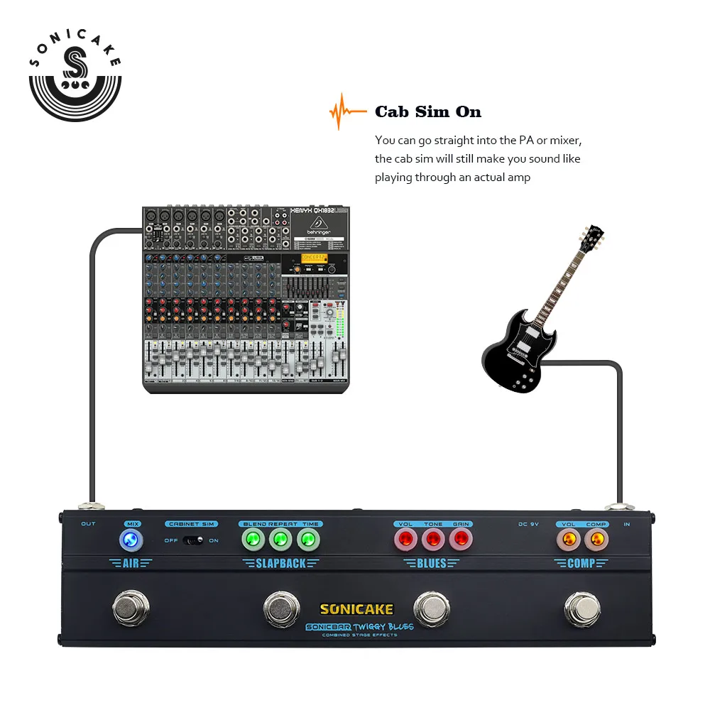 Sonicake Multi Effect Guitar Pedal Twiggy Blues 4 in 1 Effect Combined Compressor Overdrive Delay Reverb 4 Type Plug QCE-20