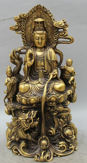 

JP S0524 18" Chinese Copper Seat Dragon Boy Kwan-yin Guan Yin Boddhisattva Vase Statue