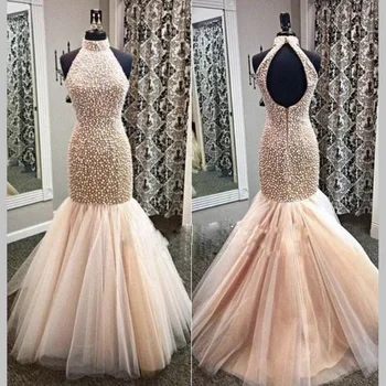 

Luxury Pearl Beading Prom Gown Mermaid Robe De Bal De Evening Dress for Wedding Party Custom Made