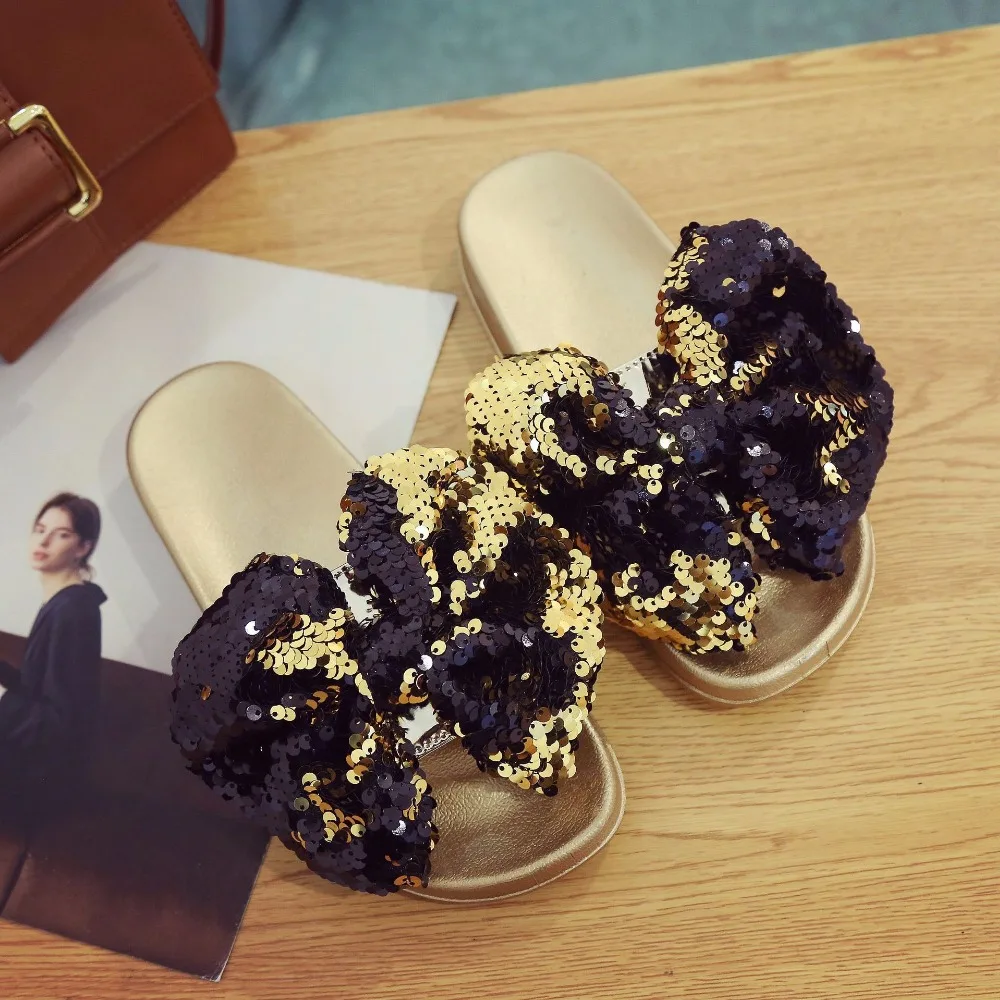 

gold/silver big bow beach sandals women bling glitter bowtie slippers new summer flip flops ladies platform sandalias mujer 268
