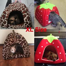 Warm Soft Dog Bed for Small Medium Dogs Leopard Strawberry Foldable Hamster Cave Puppy Dog Bed
