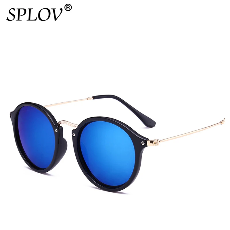 SPLOV, новинка, круглые солнцезащитные очки, Ретро стиль, для мужчин и женщин, фирменный дизайн, солнцезащитные очки, Ретро стиль, зеркальное покрытие, UV400 - Цвет линз: C2 BrightBlack Blue