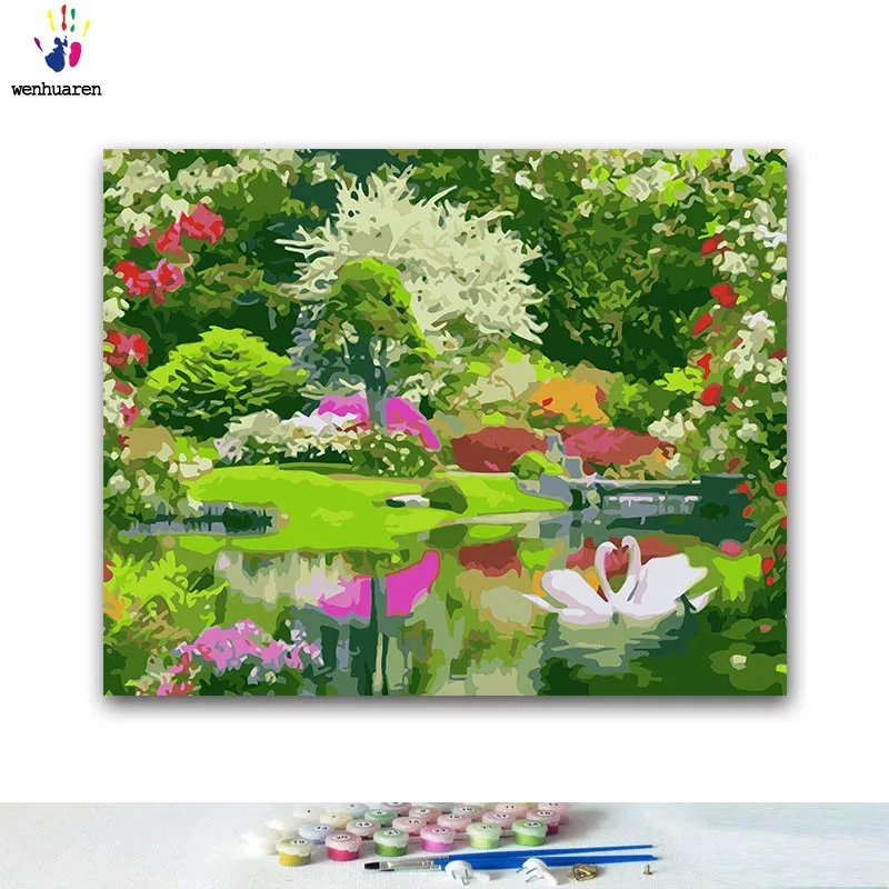 

DIY Coloring paint by numbers Forest landscape paintings by numbers with kits 40x50 framed