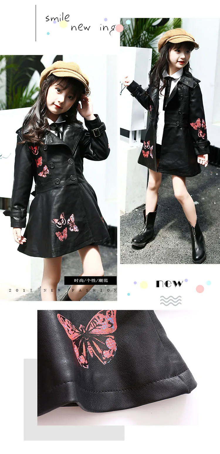 Christmas butterfly pattern children PU leather kids jackets girls trend coats jackets thick autumn winter jackets for girls   4 5 6 7 8 9 10 11 12 13 14 15 years little big girls  kids girl coat girl jacket leather 2017  trench coat (7)