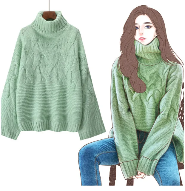 Nagodo Loose Turtleneck Sweaters 2019 Autumn Winter Knitted Pullovers Casual Thick Pure Colour Sweater Mujer Pull Femme Nagodo Loose Turtleneck Sweaters 2019 Autumn Winter Knitted Pullovers Casual Thick Pure Colour Sweater Mujer Pull Femme