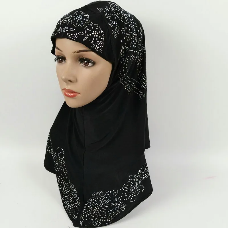 Woman Hijab Solid Color Rhinestone Decoration Chiffon Silk Popular Shawls Scarf Headband Muslim