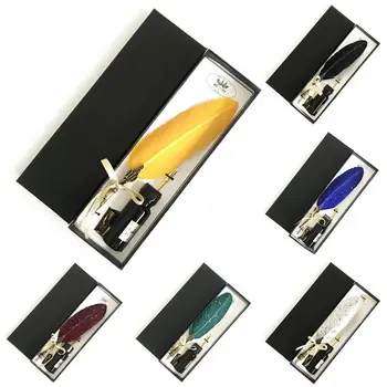 

European Style Gilding Feather Pen Nibbed Dip Writing Ink Quill Pens Set for School Stationery Gifts Art Supplies