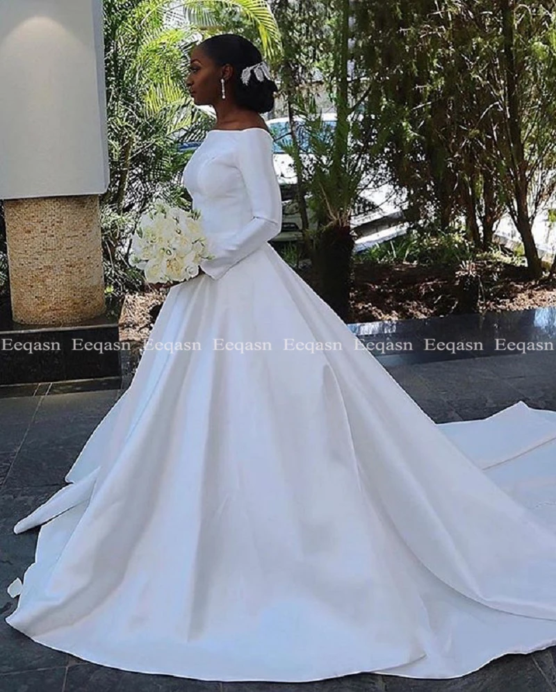 Robe de soiree винтажное свадебное платье с длинными рукавами, Атласное Бальное Платье в африканском стиле, свадебные платья