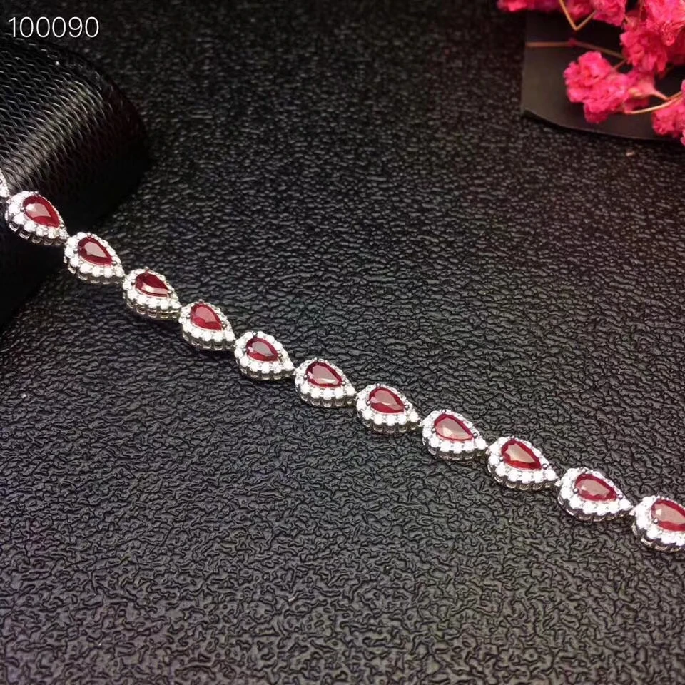 Bracelet en rubis rouge naturel Bracelet en pierres précieuses naturelles 925 bracelet en argent él