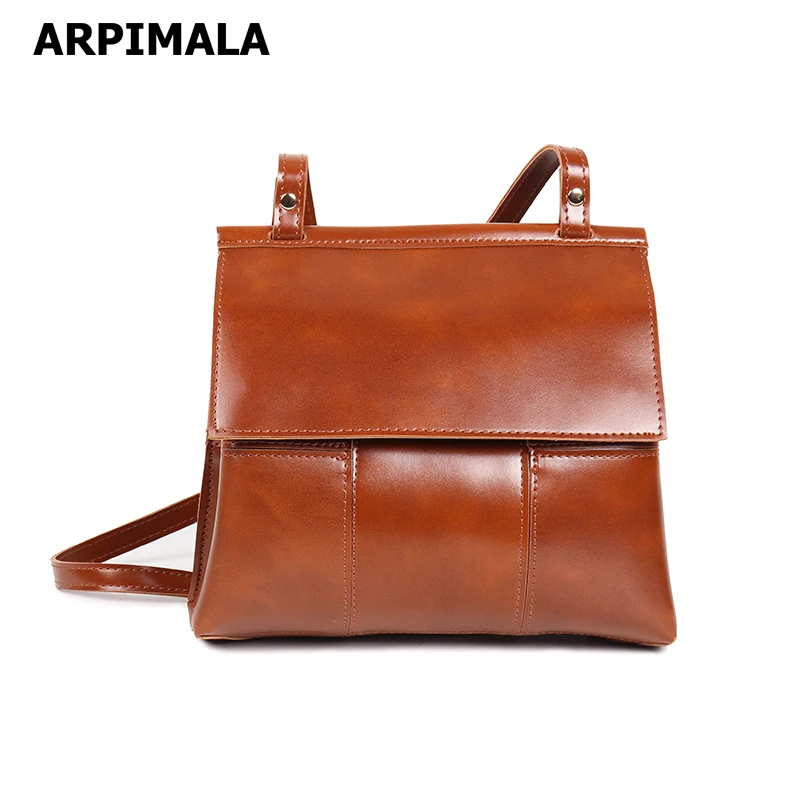ARPIMALA Vintage Brown Leather Women Messenger Bags Korean Style Casual Shoulder Bag Girls ...