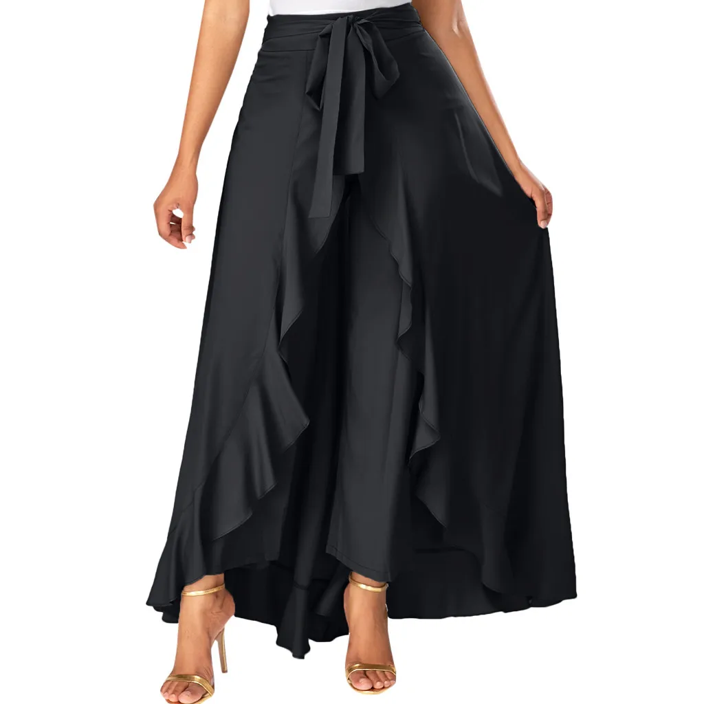 Летние новые длинные юбки женские серые с боковой застежкой-молнией штаны с оборками юбка с бантом длинная юбка jupe longue уличная одежда# C - Цвет: Black