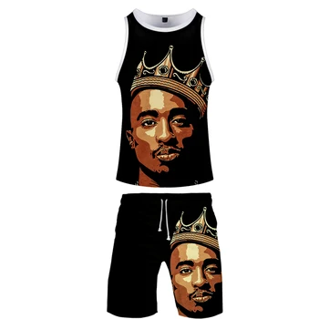 

2019 2PAC two piece set tank top and 2PAC shorts Harajuku men 2PAC tank top basketball harajuku Sleeveless Plus Size streetwear