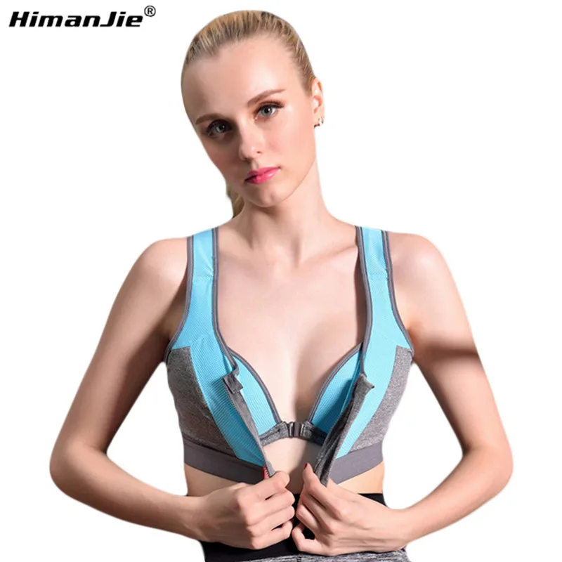 

HimanJie 2016 New Women Quick Dry Breathable Double-layer Zipper Padded Sport Bra Fitness Running Vest Top Underwear For Woman