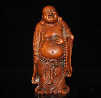 

christmas Old China Boxwood wood carved wealth Happy Laugh Laughter Maitreya Buddha Statue New Year