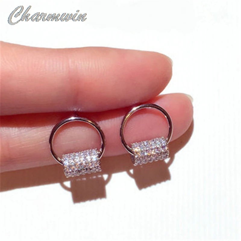 

New Stud Earrings For Women Earrings Fashion Jewelry Korean Silver Needle Earrings Simple Rhinestones Circle Earrings Female