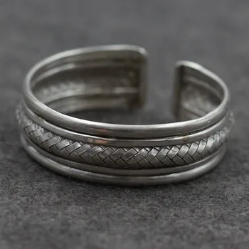 

Thailand Chiang Mai Handmade Retro Thai Silver S925 Sterling Silver Old Woven Ethnic Style Men And Women Adjustable Bangle
