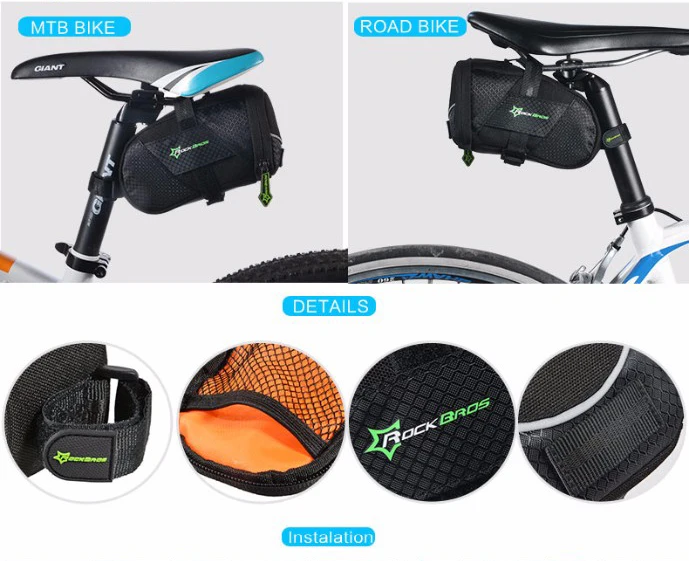 Flash Deal ROCKBROS Bicycle Bike Rear Bag Rainproof Nylon Bike Saddle Tube Bag Outdoor Cycling Mountain Bike Back Seat Tail Pouch Package 24
