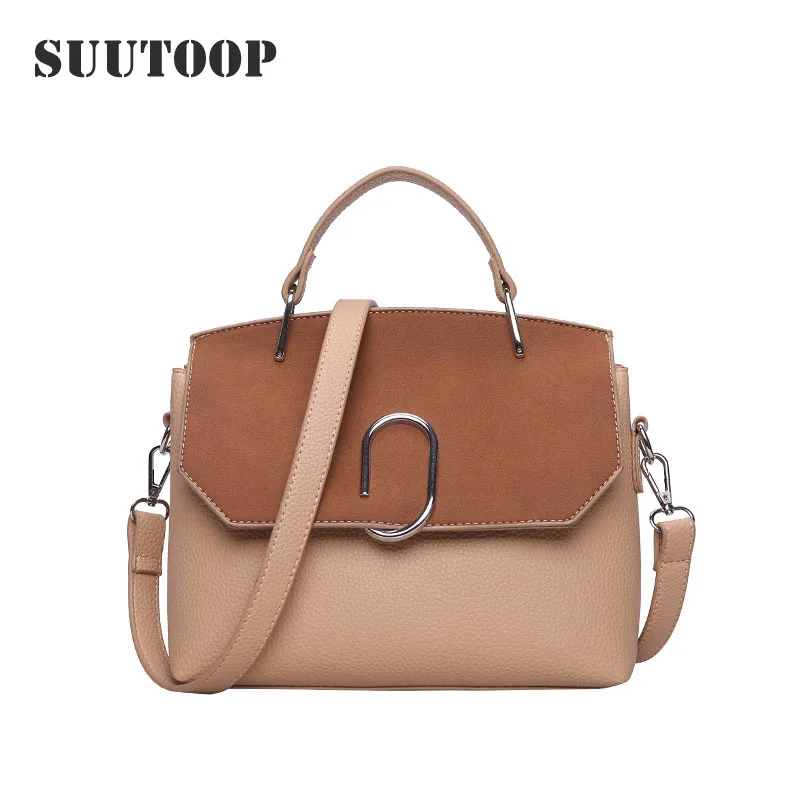

New Arrival Rivet Women Nubuck Leather Top-Handle Bags fahshion lock Women Shoulder Bag  scrub and PU mixed colors