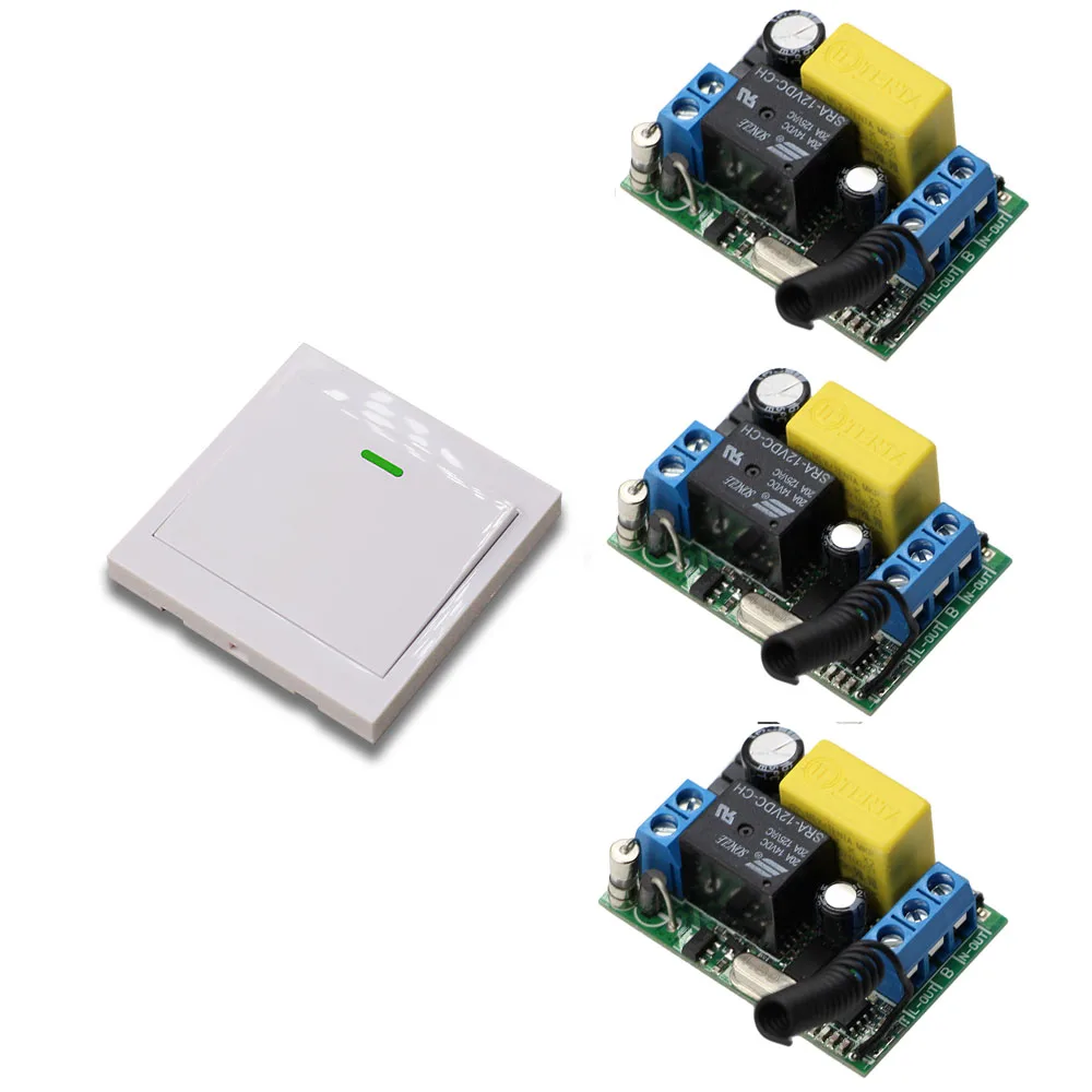 

AC 220 V 1 CH High and Stable Quality Wireless Relay Remote Control Switch 3 Receivers With White Transmitter Wall Controller