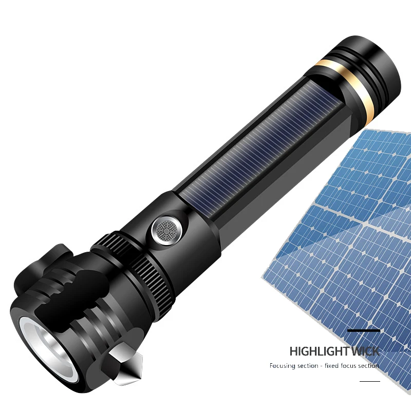 Rechargeable Multi Functional LED Flashlight Solar Emergency Torch