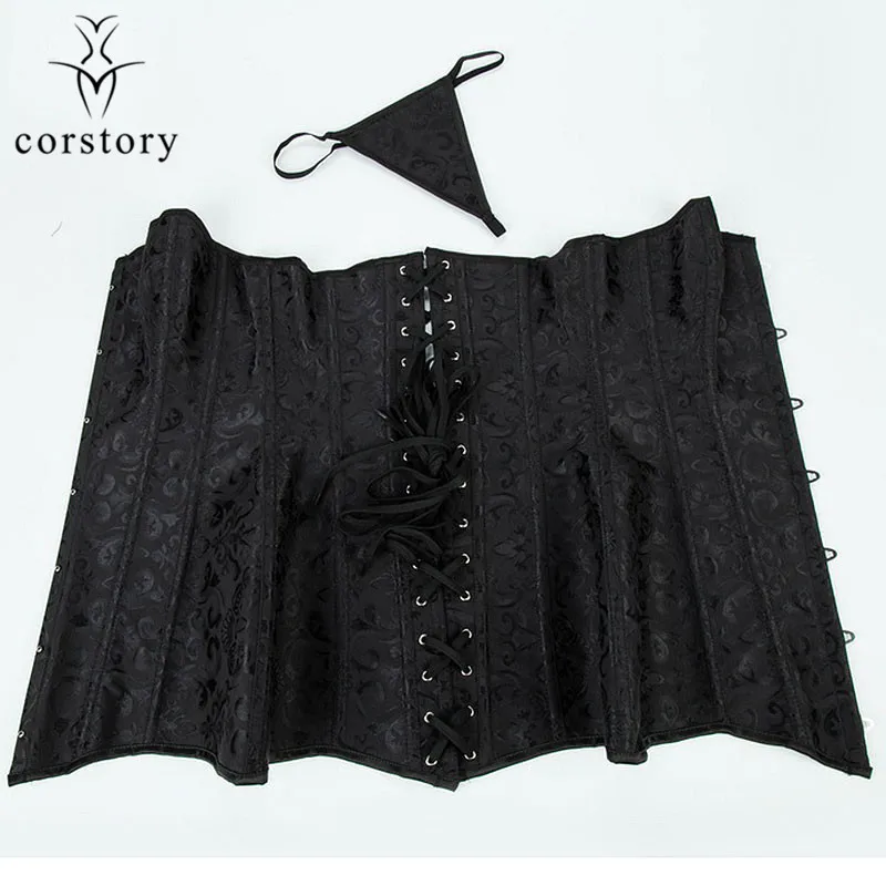Корсет Corstory черный жаккардовый длинный со стальными костями|overbust corset|corsets and
