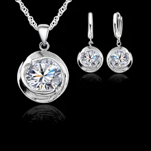 Элегантный CZ Кристалл 925 пробы Серебряный Круглый Кубический Цирконий камень кулон ожерелье рычаг назад серьги женские ювелирные наборы