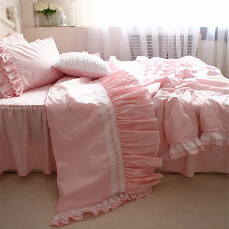 

New fold layers emboridery luxury bedding set brief bedding ruffle duvet cover elegant bedspread sweet pastorale bed sheet