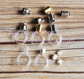 

Flat Round stytle Glass Vial Pendant Wish Bottle mental cap Pendant & 5mm rubble plug DIY miniature/glass/bottles/vials/pendant
