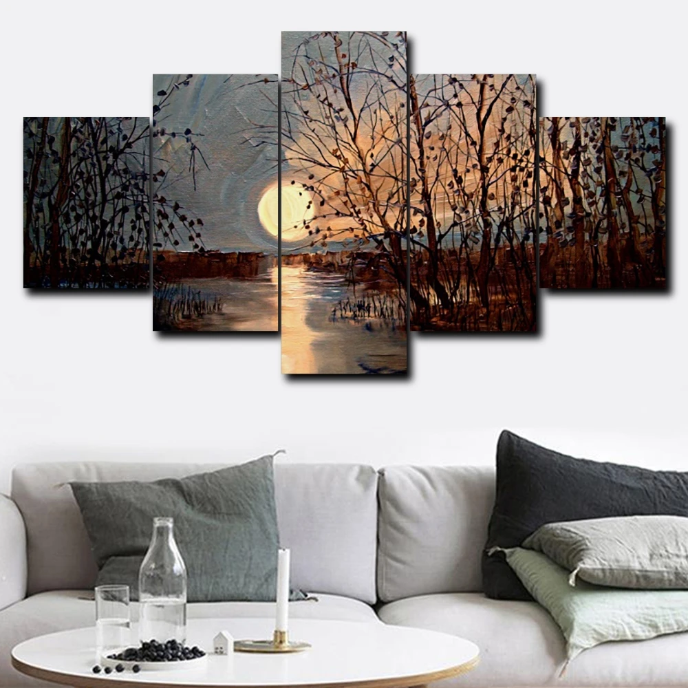 

Laeacco 5 Panel Natural Scenery Sunrise Wall Art Posters and Prints Canvas Painting Kitchen Home Living Room Decoration