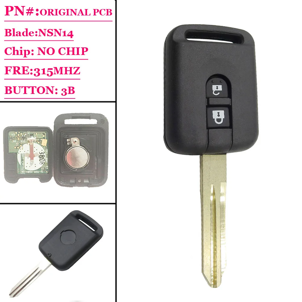 

(1pcs)replacement 2 button Remote key 315Mhz for Nissan Micra Navara Almera Qashqai Patrol X-trail