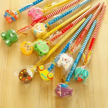 

40pcs/lot 20cm Cartoon Eraser Top Pencil Writing Pen Stationery Kids Birthday Festival Party Favor Take-home Gifts