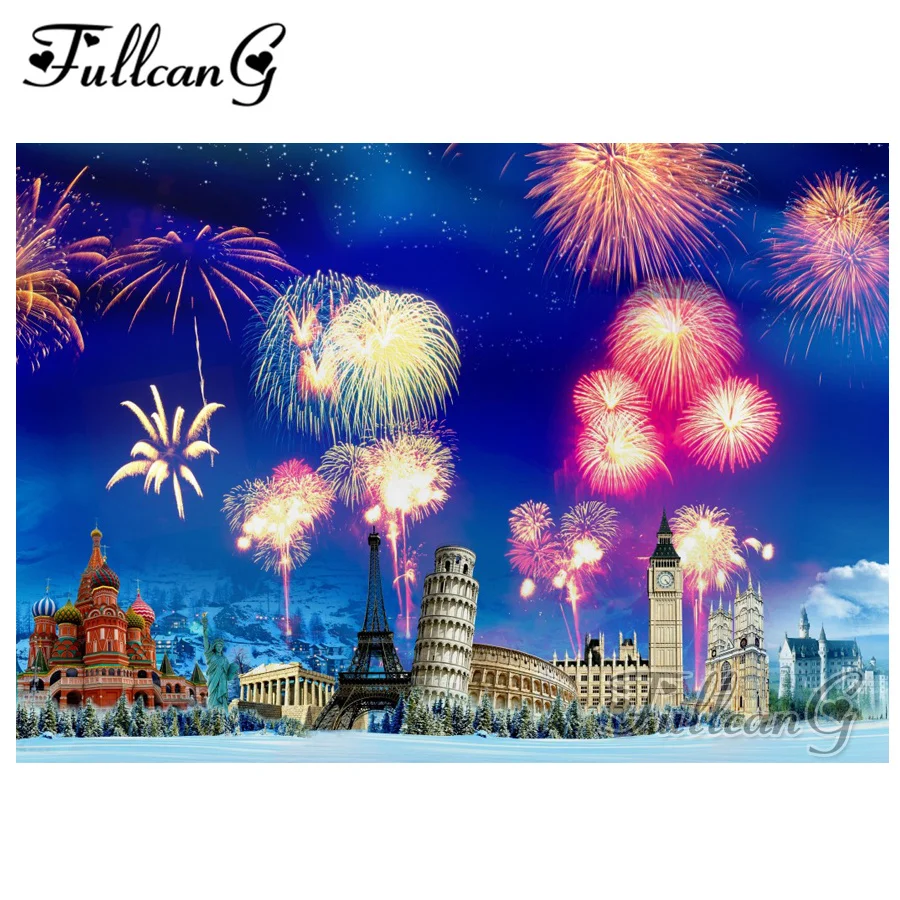 

FULLCANG full square/round drill diy diamond painting "night fireworks scenery" 5d rhinestone embroidery kits arts decor FC207