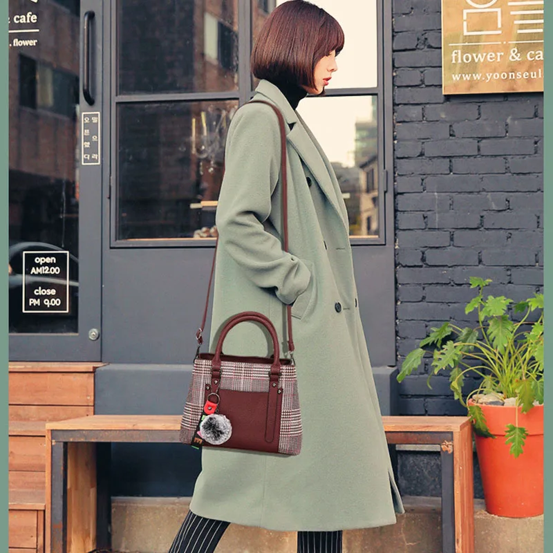 Women Leather Lattice Handbag Female Hairball Crossbody Shoulder Bags Lady Fashion Messenger Tote Top-Handle Purse Sac SS7256 (5)