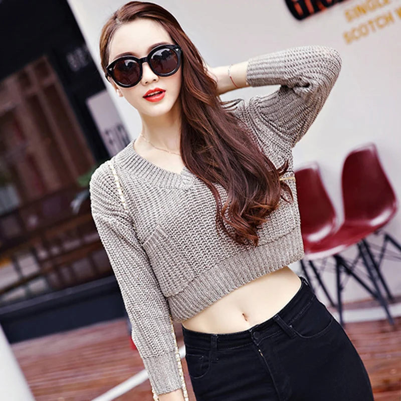 Winter top Sweater Women Sexy V Neck Hand Knitted Pullovers Korean Version Loose Fashion 2018 Autumn New Long Sleeve Female Tops
