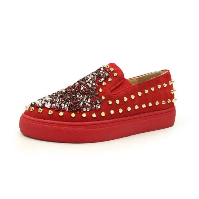 AGUTZM Большие размеры 35–43 модная женская обувь черного цвета; ; сезон весна-осень; женские повседневные туфли на плоской подошве; обувь с заклепками; расшитые блестками кроссовки Y543 - Цвет: Красный