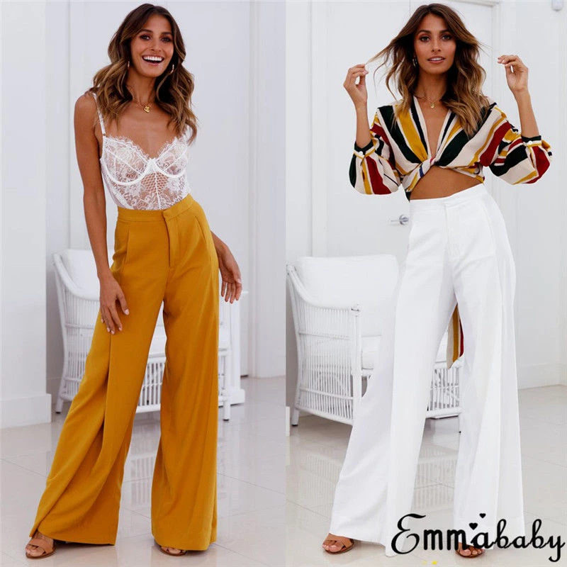 

New Fashion Women Casual Loose High Waist Wide Leg Pants Solid Color Flared Pant Trouser Ladies Spring Autumn Fashion Pants